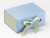 Spring Moss and Seafoam Green Ribbon Featured with Sage Green FAB Sides® on Pale Blue Gift Box