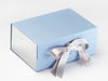 Sample Silver Metallic Sparkle Double Ribbon Box Featured with Silver Foil FAB Sides® on Pale Blue A5 Deep Gift Box