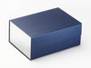 Navy Blue No Ribbon Gift Box Featured with Metallic Silver FAB Sides® Decorative Side Panels
