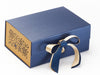Sample Gold Metallic Sparkle Double Ribbon Fearured on Navy A5 Deep Gift Box with Gold Snowflakes FAB Sides®