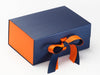 Russet Orange Ribbon Featured with Orange FAB Sides® on Navy Blue Gift Box