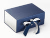 Sample Silver Metallic Sparkle Double Ribbon Featured on Navy A5 Deep Gift Box with Silver Foil FAB Sides®