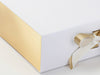 Metallic Gold Foil FAB Sides® Featured on White A4 Deep Gift Box with Gold Metallic Sparkle Ribbon Close Up