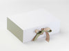 Tan and Spring Moss Ribbon Featured with Sage Green FAB Sides® on White Gift Box