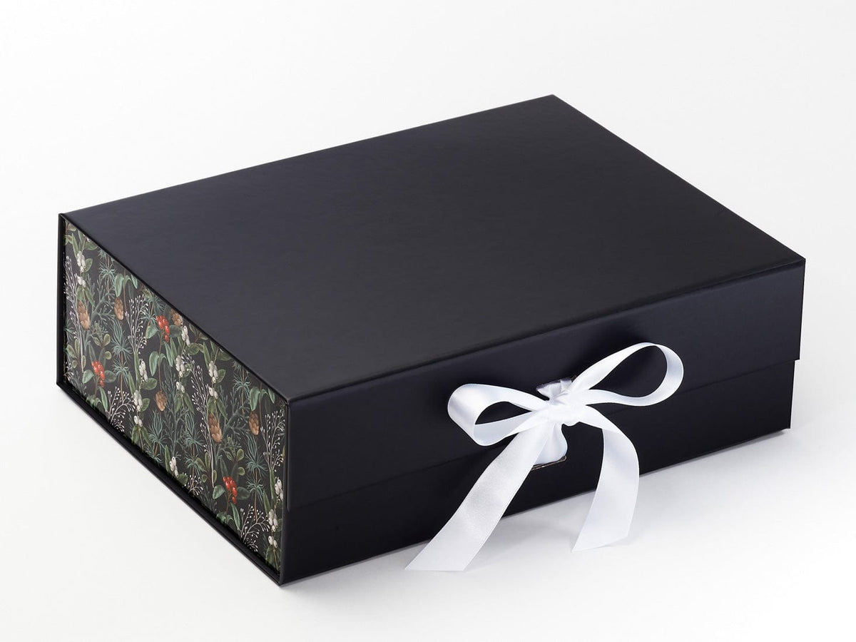 Xmas Mistletoe FAB Sides®  Featured on Black A4 Deep Gift Box with White Recycled Satin Ribbon