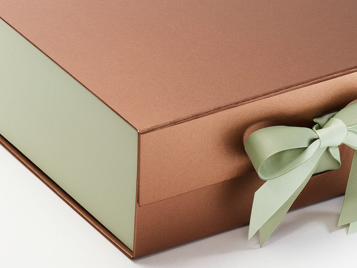 Sage Green FAB Sides® Featured on Copper Gift Box with Spring Moss and Seafoam Green Double Ribbon