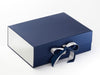 Metallic Silver FAB Sides® Featured on Navy Blue Gift Box with Silver Sparkle Ribbon