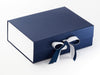 White Matt FAB Sides® Featured on Navy Blue Gift Box with White Double Ribbon