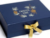 Twisted Vine Ivory and Gold Screen Printed logo on Navy A4 Deep gift box with Changeable Sparkle Gold ribbons