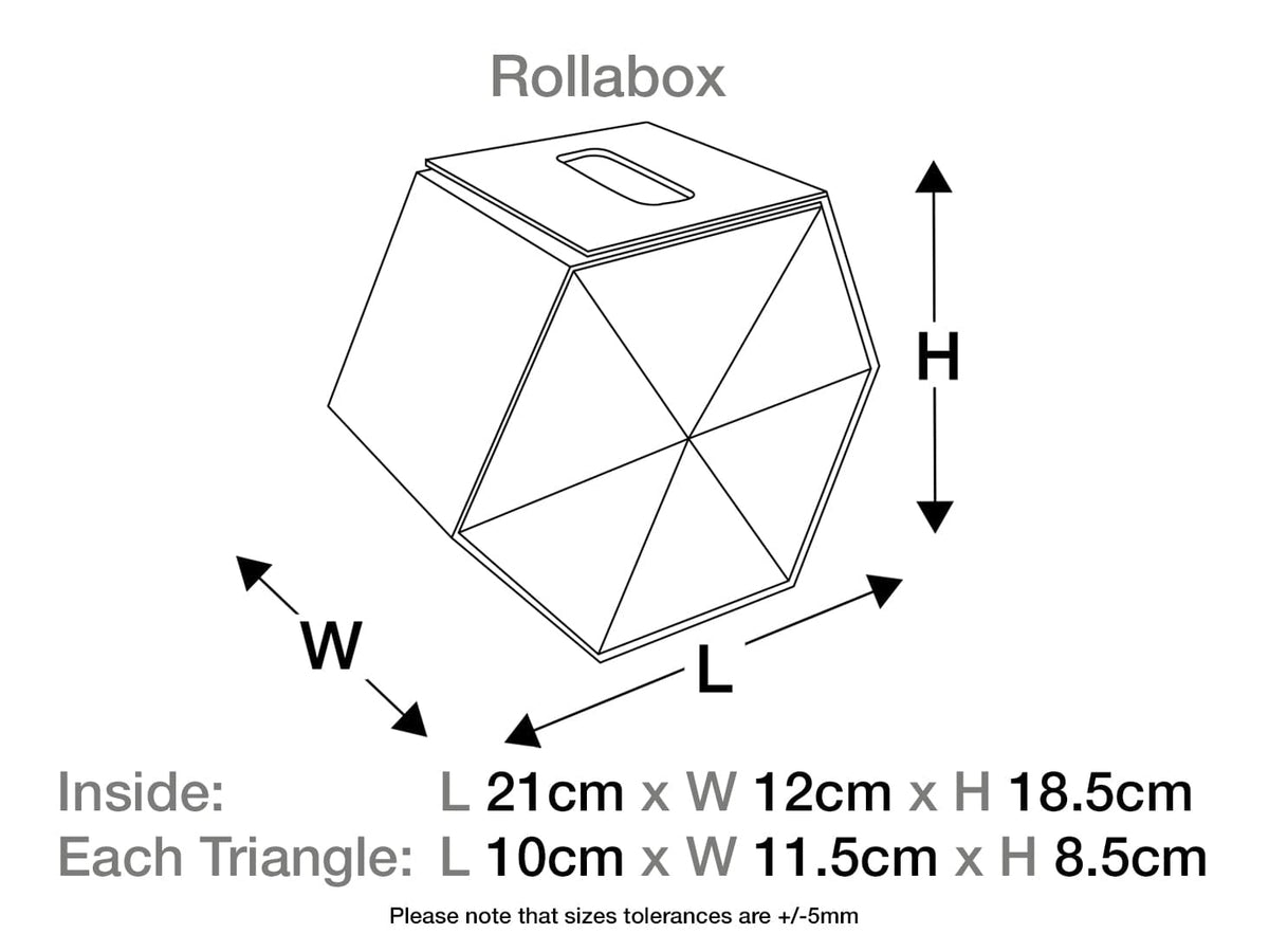 RollaBox Gift Box  Assembled Size Line Drawing