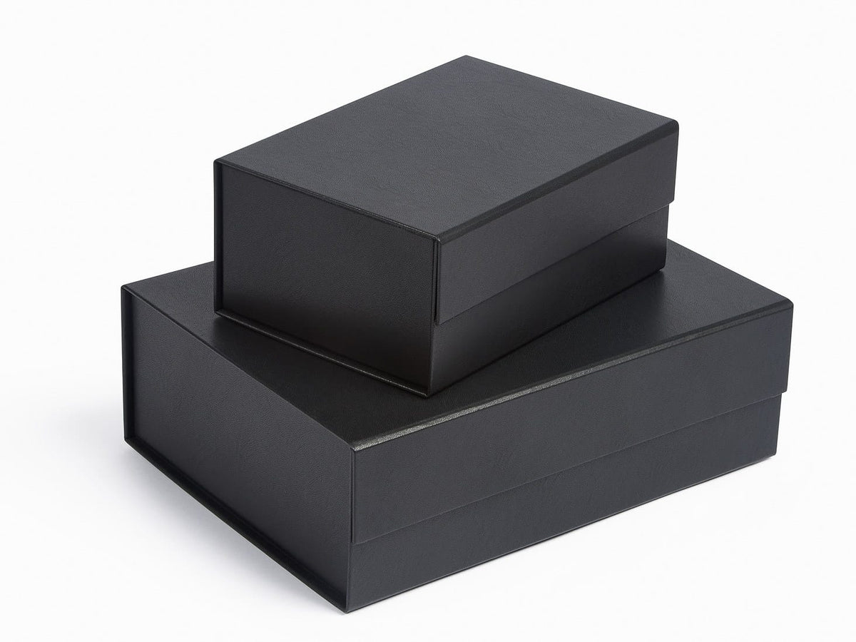Black Faux Leather A5 and A4 Deep Gift Boxes Stacked