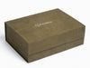 Sage Green Fauux Suede Gift Box with Custom Silver Foil Logo to Lid