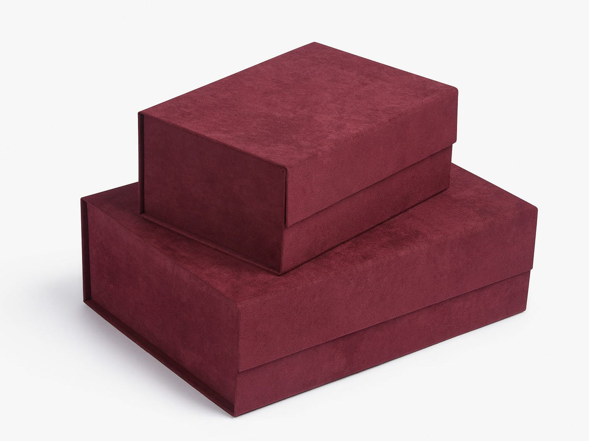 Burgundy Faux Suede Gift Boxes in A4 Deep and A4 Deep Sizes