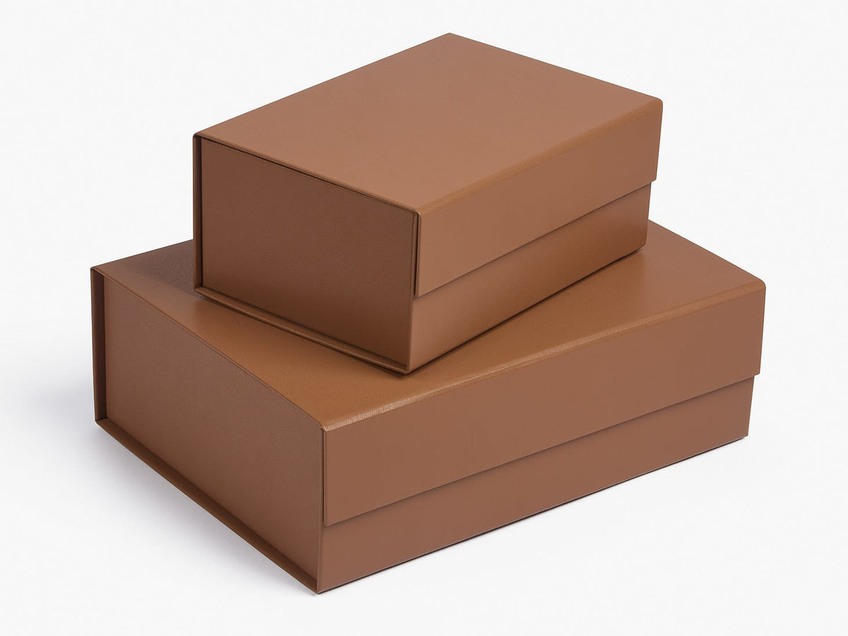A5 Deep and A4 Deep Tan Faux Leather Gift Boxes