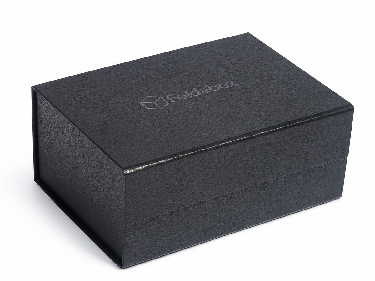 Black Faux Leather A5 Deep Gift Box with Black Foil Logo