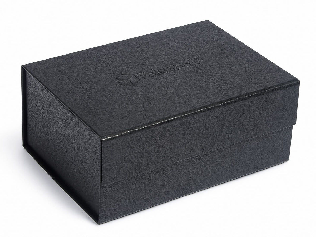 Black A5 Deep Faux Leather Gift Box with Debossed Logo