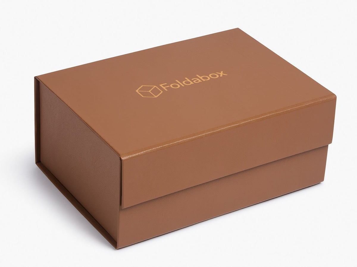 Tan Faux Leather A5 Deep Gift Box with Copper Foil Logo Branding