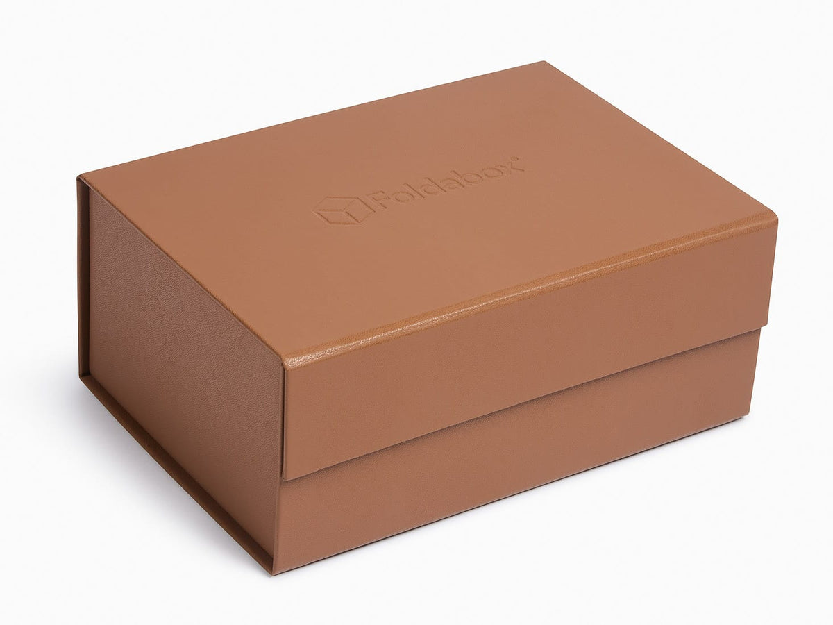 Tan Faux Leather A5 Deep Gift Box with Debossed Logo