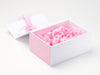Rose Pink Tissue Paper Featured in White Gift Box with Tulip Ribbon and Rose Pink Linen FAB Sides®
