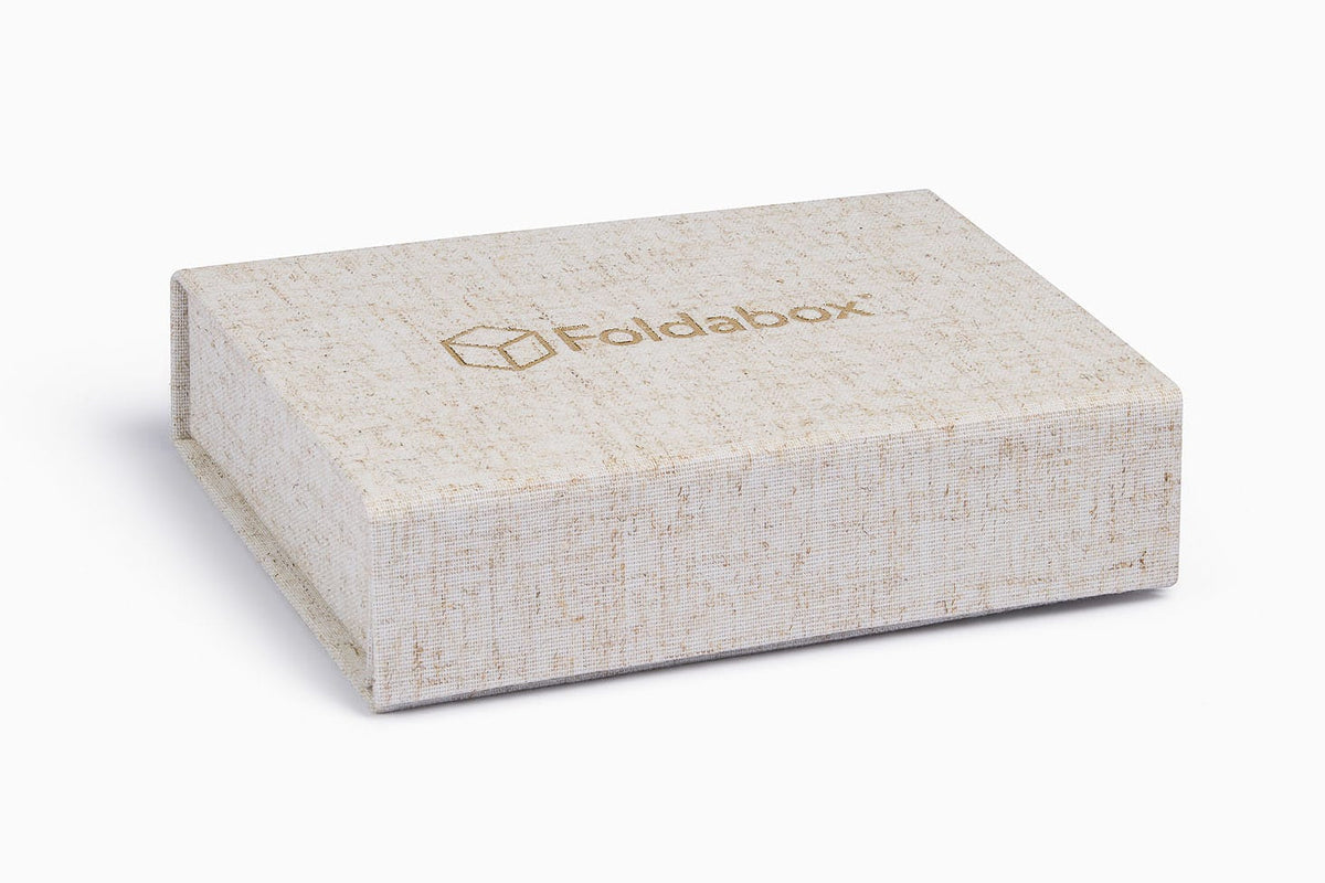 Natural Linen A6 Shallow Gift Box with Custom Gold Foil Logo To Lid