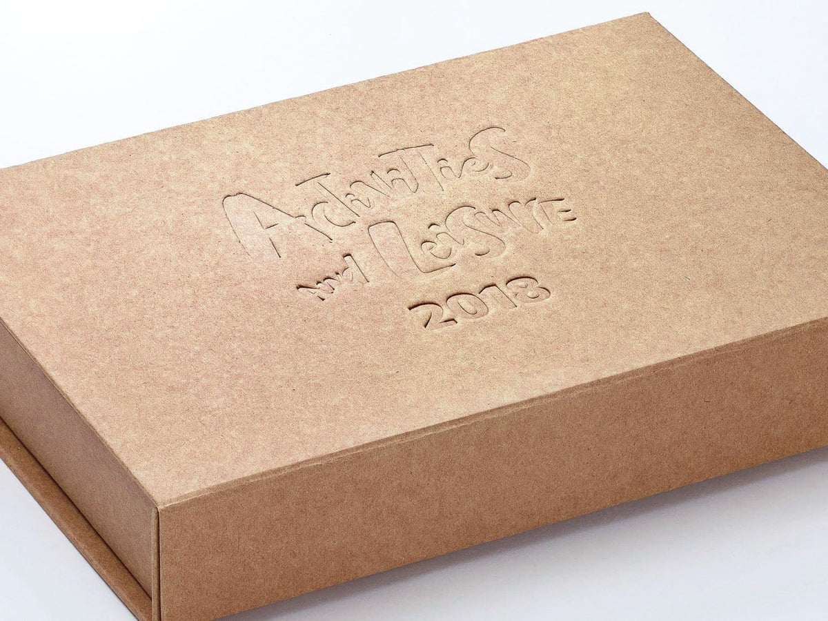 Natural Kraft A4 Shallow Gift Box eith Custom Debossed Logo from Foldabox