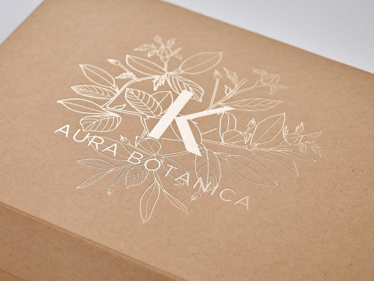 Natural Kraft A4 Shallow Gift Box with Custom Foil Logo from Foldabox