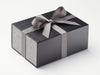 Metal Grey Ribbon Featured on Black No Magnet Gift Box with Grey Linen FAB Sides®