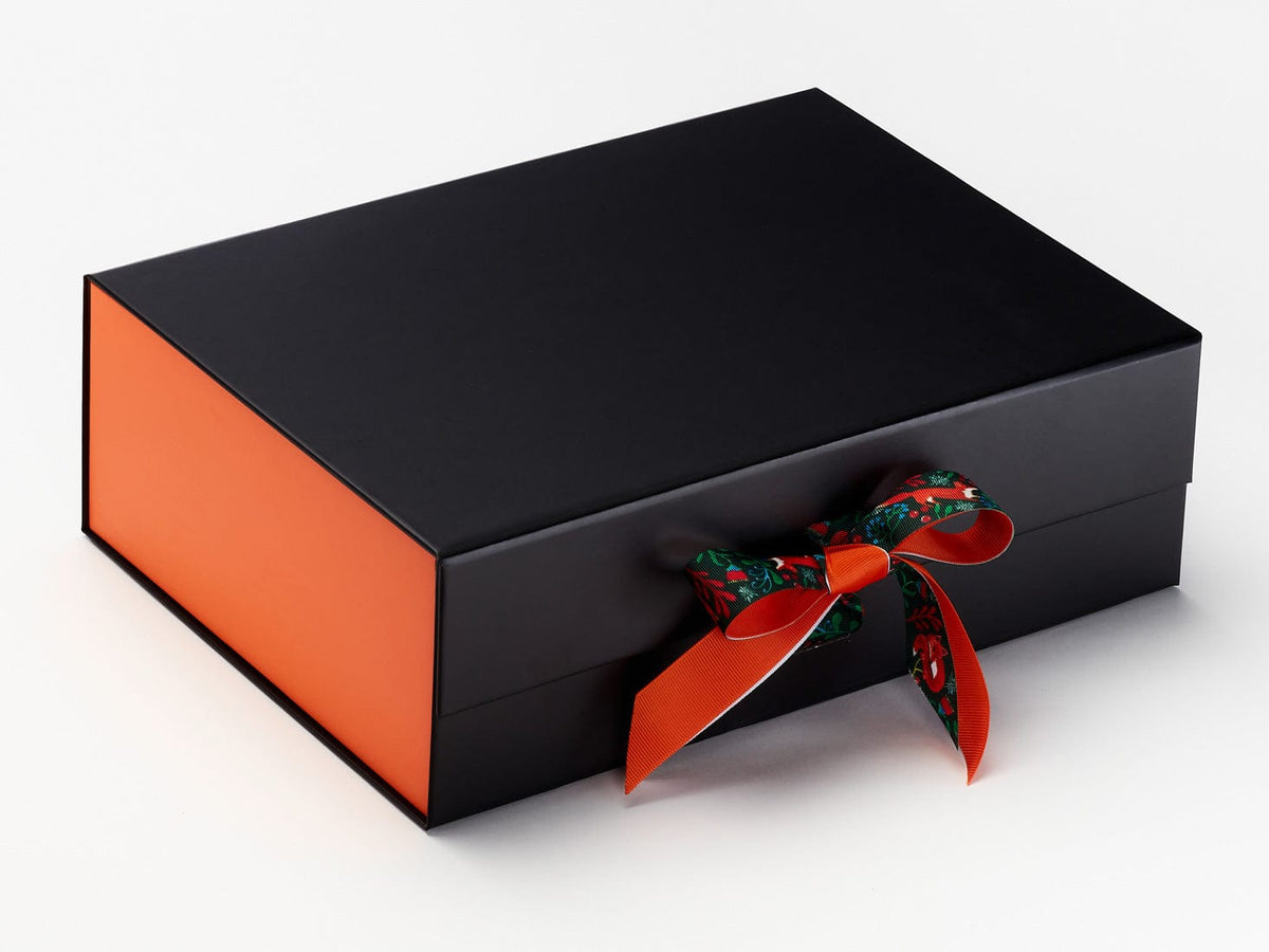 Foxy Friends Christmas Ribbon Featured on Black Gift Box with Orange FAB Sides®