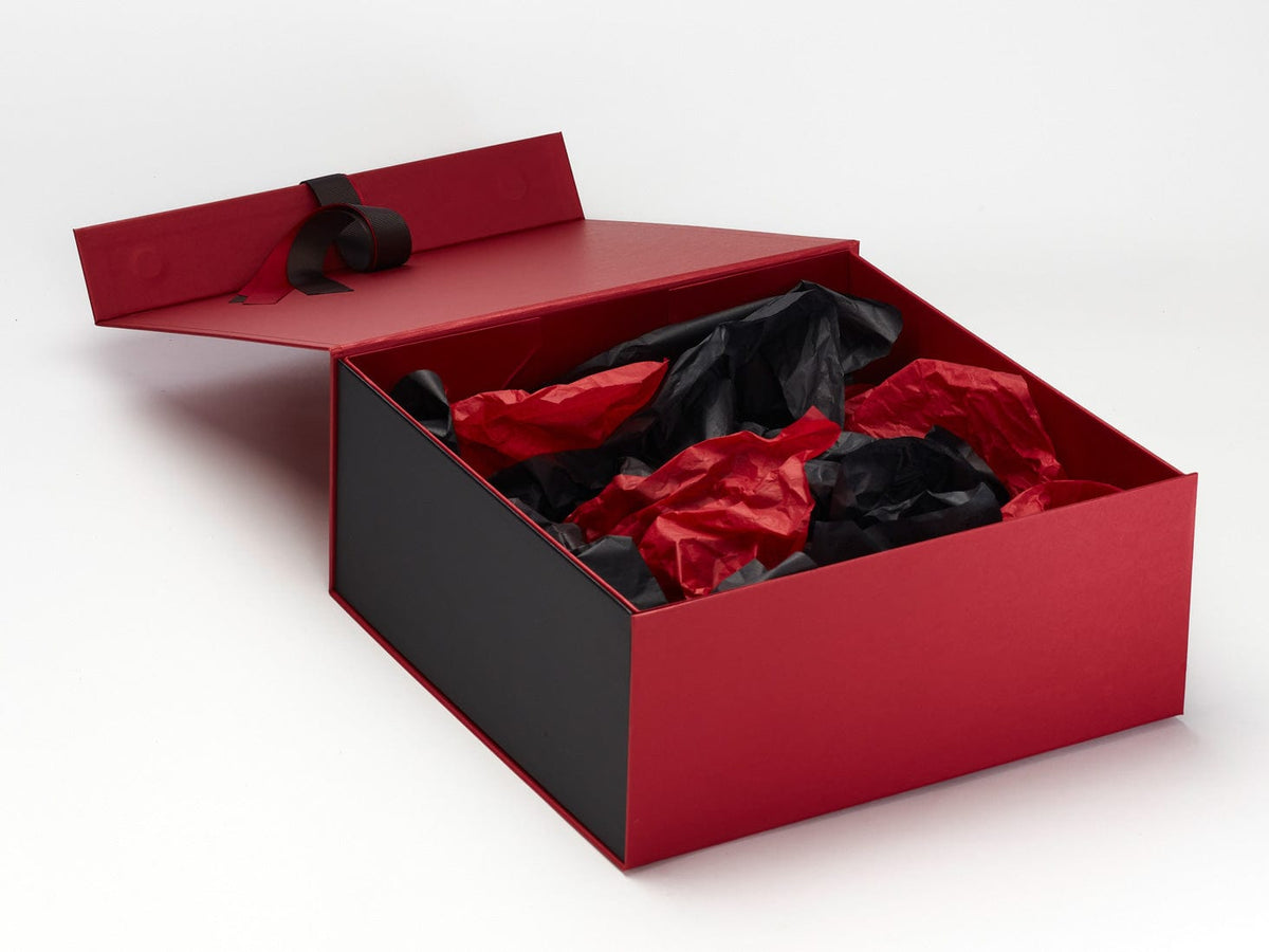 Black and Red Tissue Paper Featured with Black Matt FAB Sides® on Red Gift Box