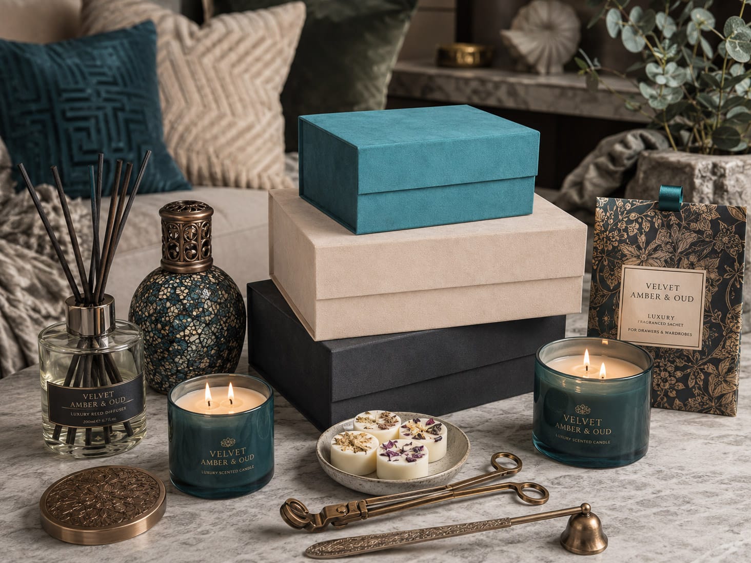 Black Faux Leather Gift Boxes for Home Fragrance Gifting