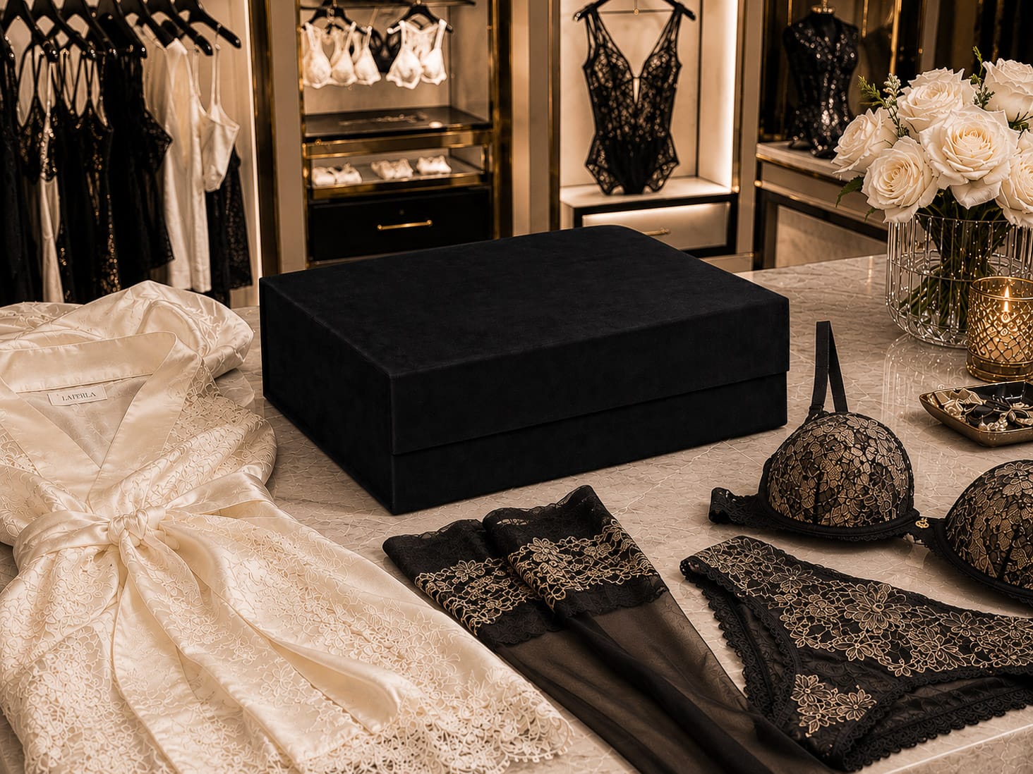 Black Faux Suede Gift Box For Lingerie Gifting