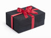 Black Faux Suede Gift Box with Red Stain Gold Edge Ribbon