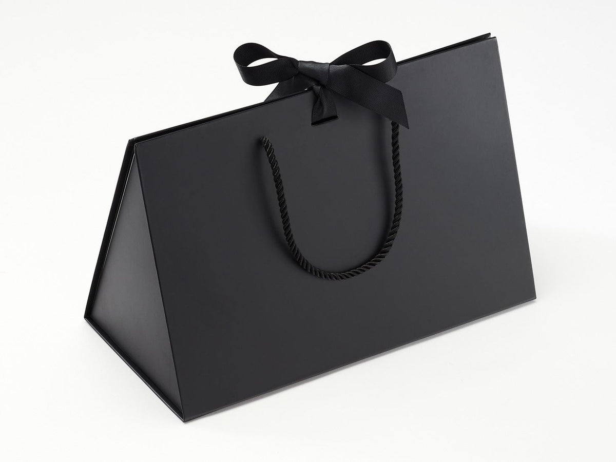 Large Black BoxBag® Supplied with Black Grosgrain Ribbon and Rope Handles