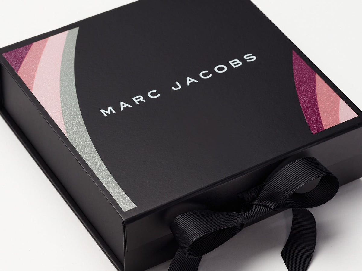Custom 6 Colour Screen Print with Glitter Varnish Onto Black Gift Box