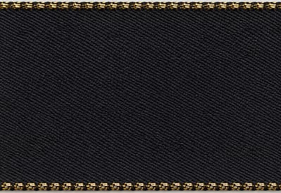 Black Satin Ribbon with Gold Stitched Edge 20m Roll