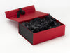 Black Grosgrain Ribbon and Black Tissue with Black Matt FAB Sides® Featured on Red Gift Box