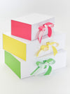 Classic Green FAB Sides Featured with Hot Pink and Lemon Yellow FAB Sides® on White Gift Boxes with matching ribbons