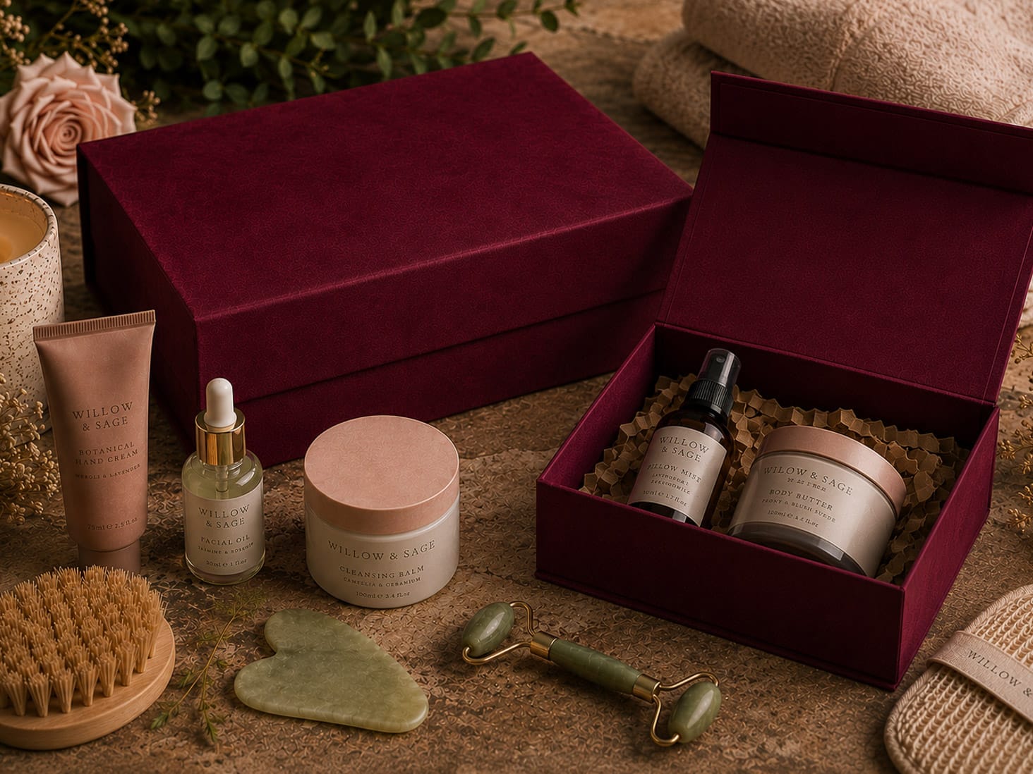 Burgundy-Faux-Suede-Gift-Boxes-For-Beauty-Brands