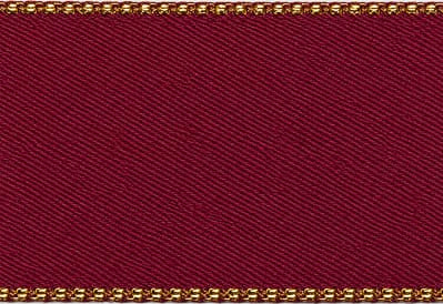 Burgundy Satin Ribbon with Gold Stitched Edge