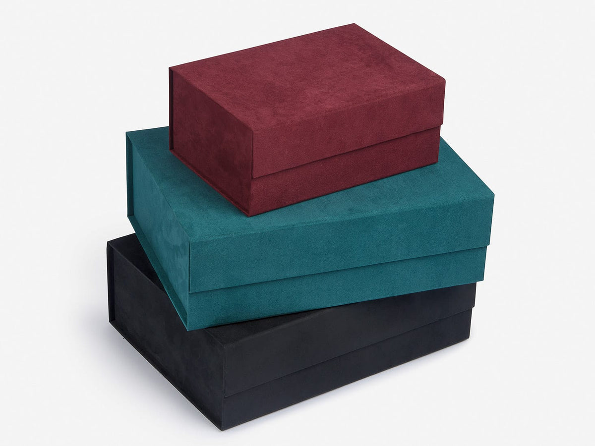 Burgundy Teal and Black Faux Suede Gift Boxes
