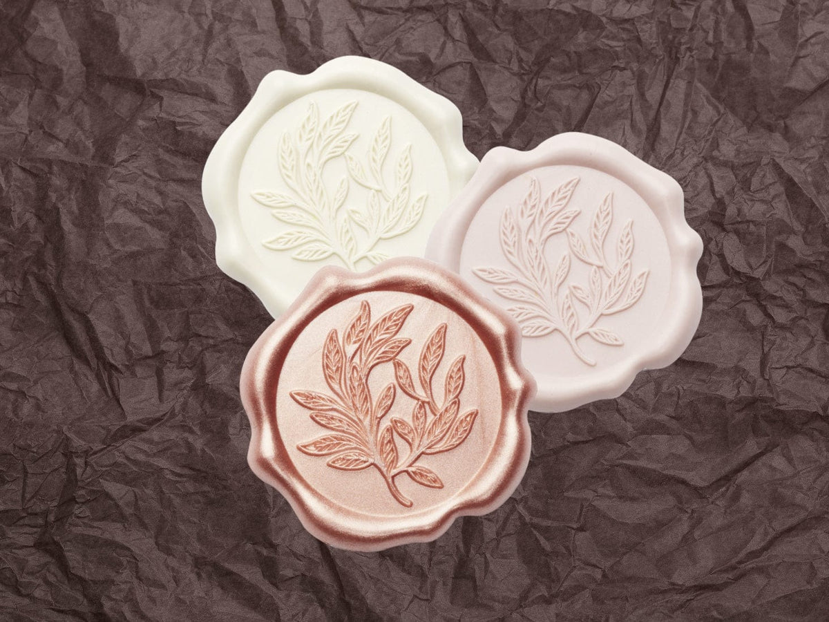 Chocolate Brown Tissue Paper Featuring Ivory, Pale Pink and Rose Gold Wax Seals