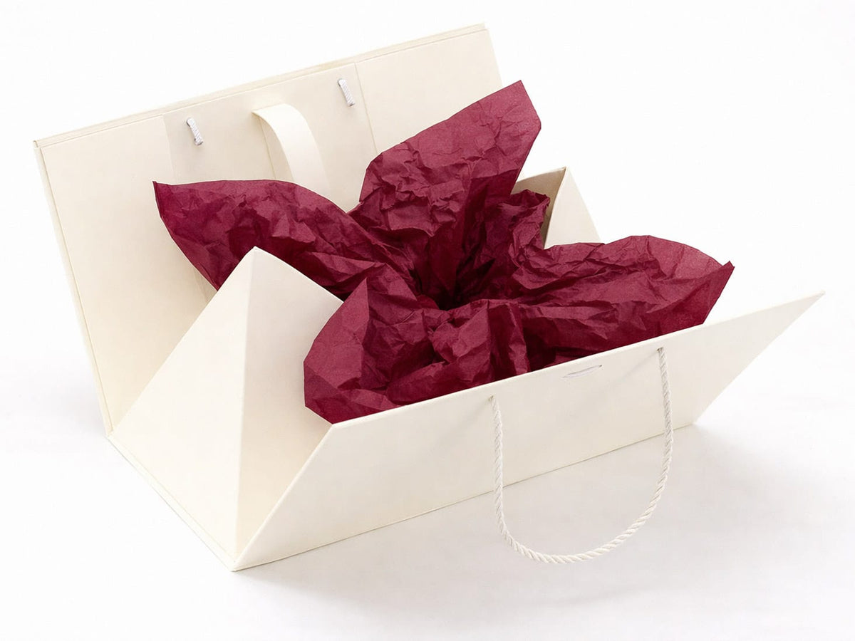 Claret Tissue Paper inside Ivory Boxbag