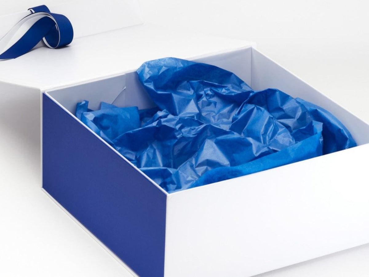 Cobalt Blue Tissue Featured with White Gift Box and Cobalt Blue FAB Sides®