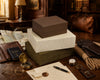 Dark Brown Faux Leather, Linen and Sude Gift Boxes for Leather Gifts and Accessories