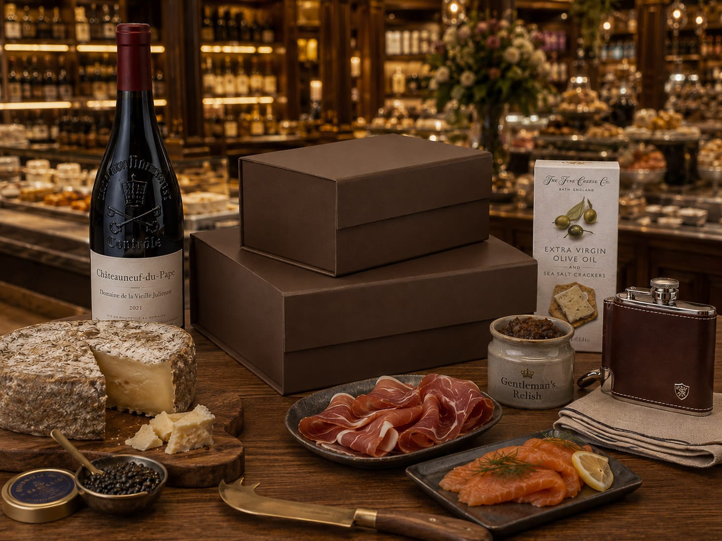 Dark Brown Faux Leather Gift Boxes for Gourmet Foods