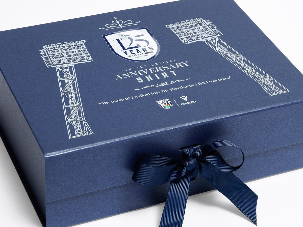 Navy A4 Deep Changeable Ribbon Gift Boxes with Digitally Printed 125 Years Anniversary Shirt design on lid