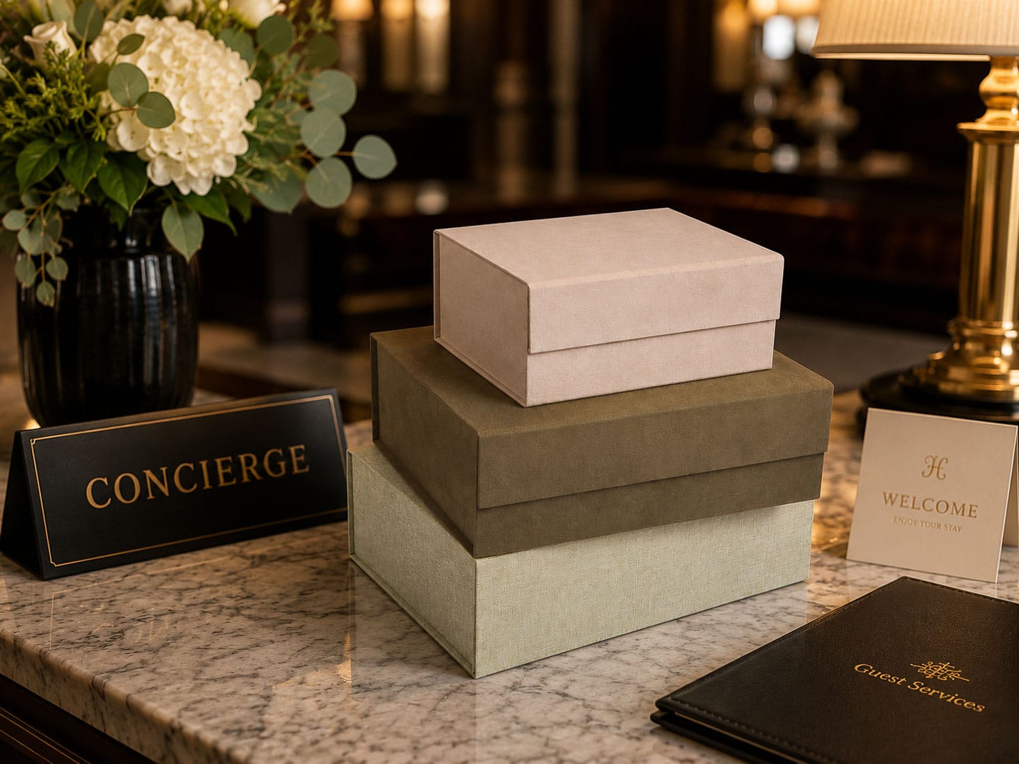Feau Suede and Linen Gift Boxes for Hotel Welcome Gifts