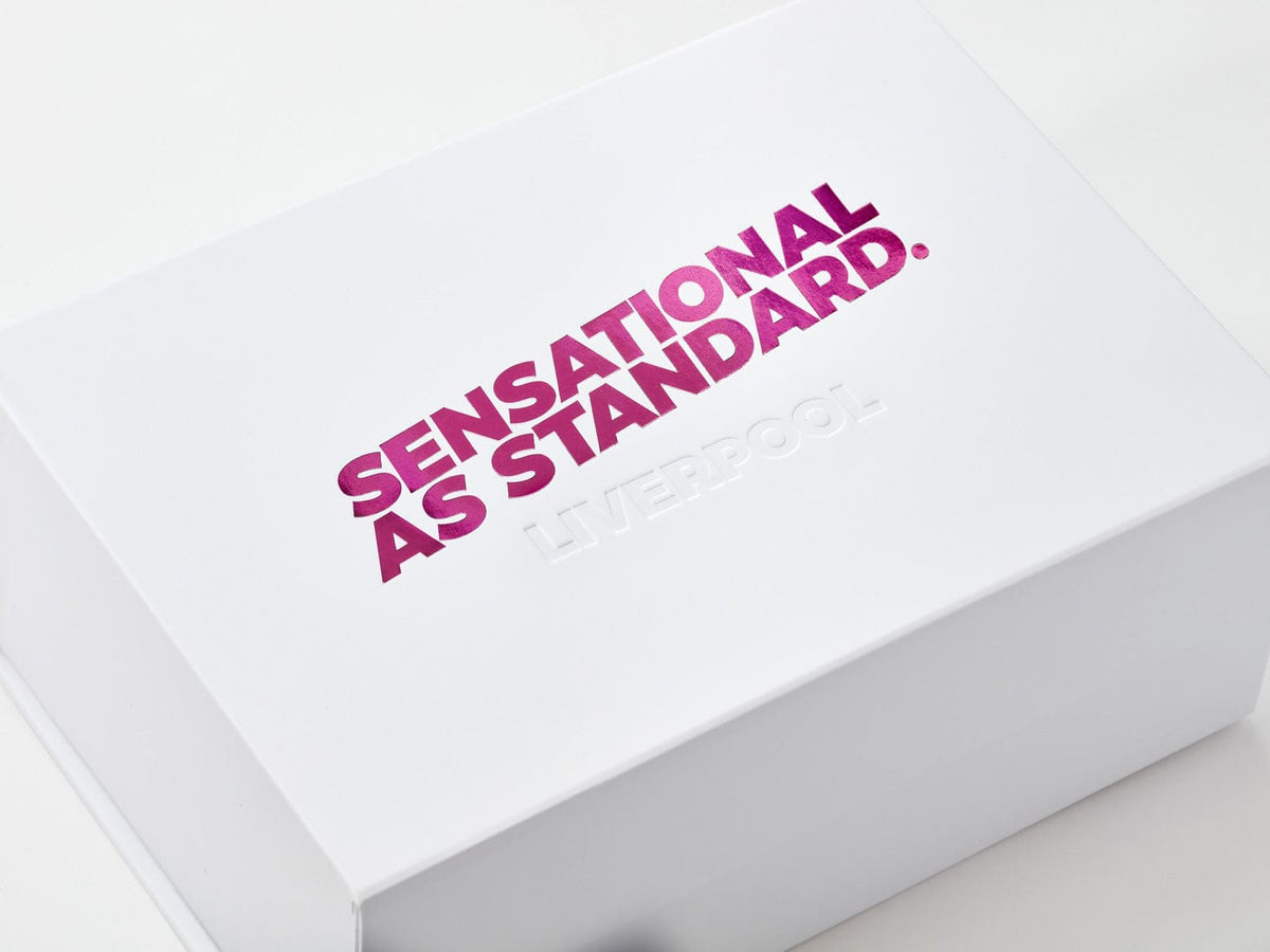 Custom Foil and Debossed Logo Onto White Gift Box
