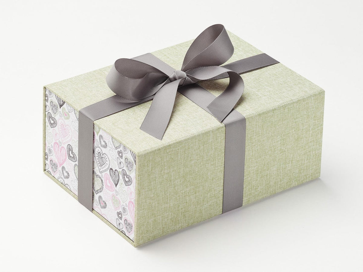 Metal Grey Ribbon Featured on Sage Green Gift Box with Love Doodle FAB Sides®