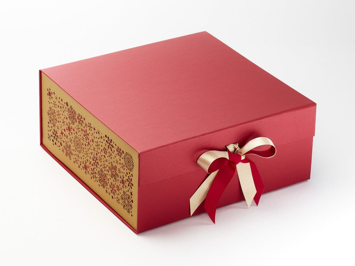 Gold Snowflakes FAB Sides® Featured on Red XL Deep Gift Box with Gold Sparkle Double Ribbon